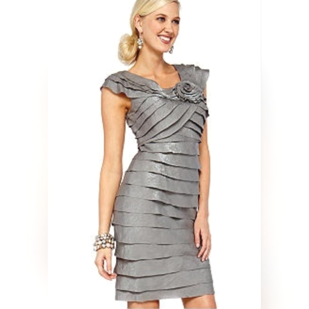 Adrianna Papell Silver Layered Wedding Dress
